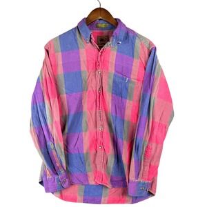 Boston Traders Men Pink Purple Blue Plaid Cotton Button Down Shirt Size M Casual